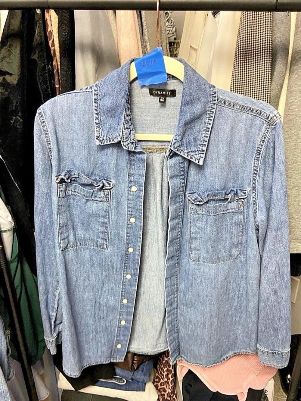 Dynamite Blue Denim Button Down Shirt Like New - Picture 2 of 2